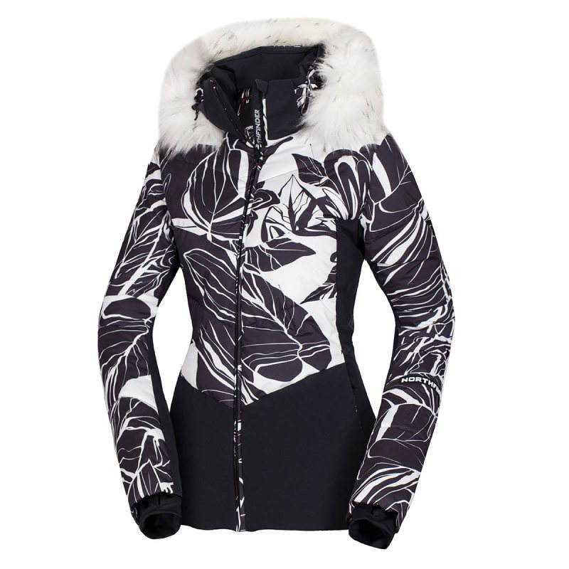 Dámská štýlová lyžiarska bunda v čierno-bielom prevedení